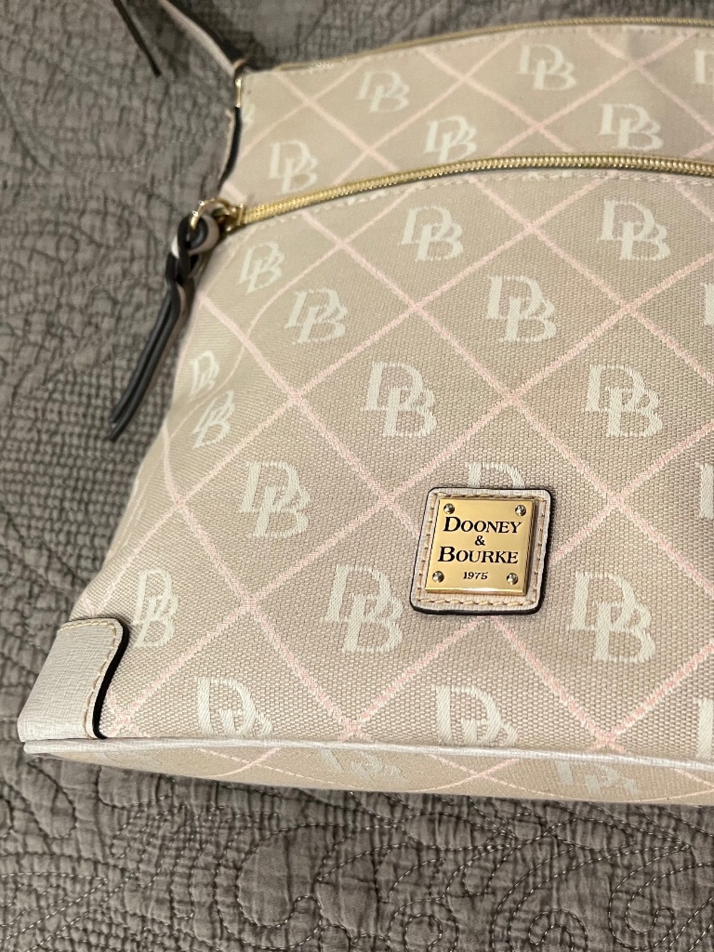 Dooney and Bourke Maxi Crossbody Canvas and Leather Cream Color